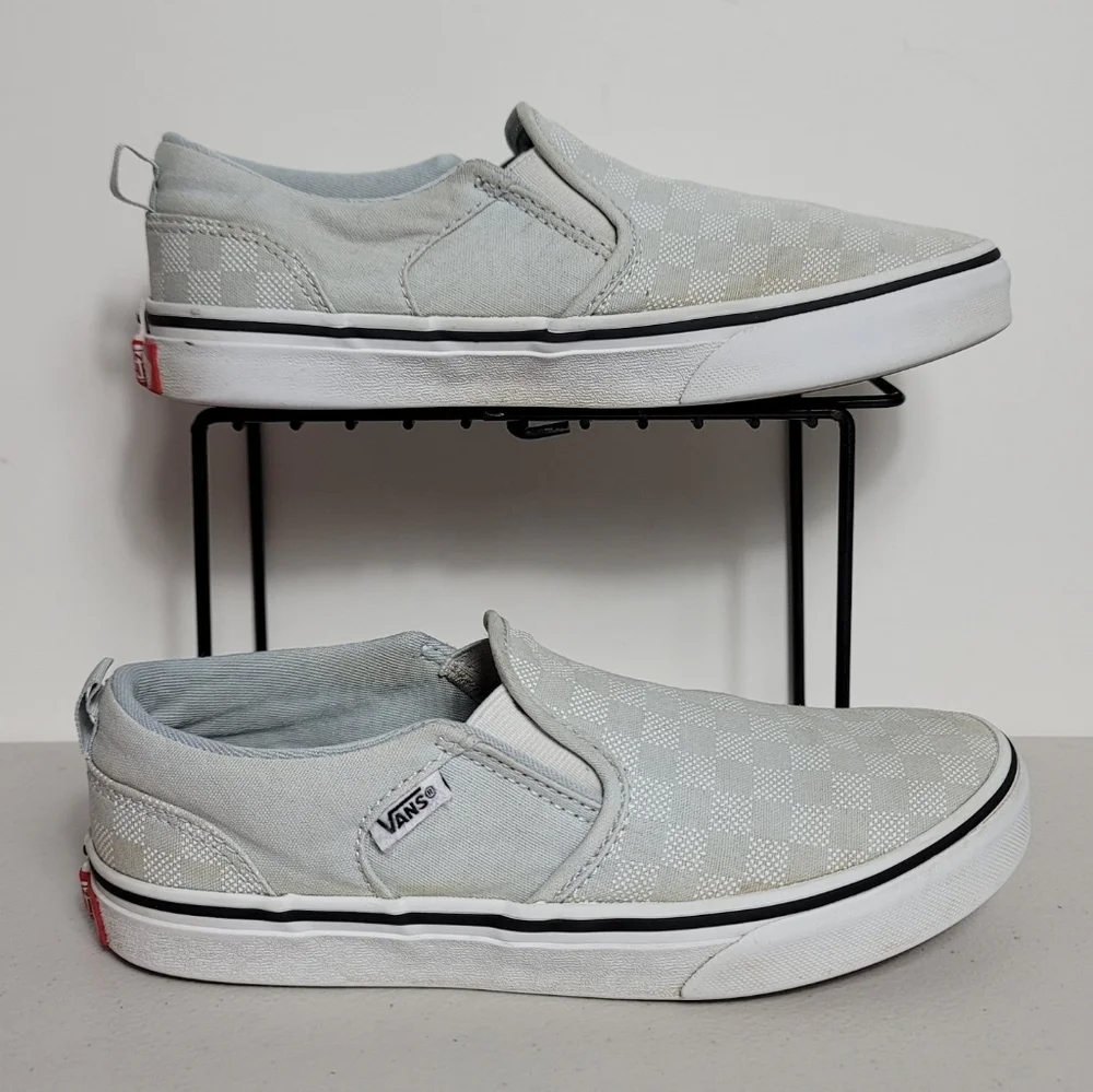 Vans Little girls Slip On Sz 4 Blue Chequered Plaid Slip On Shoes